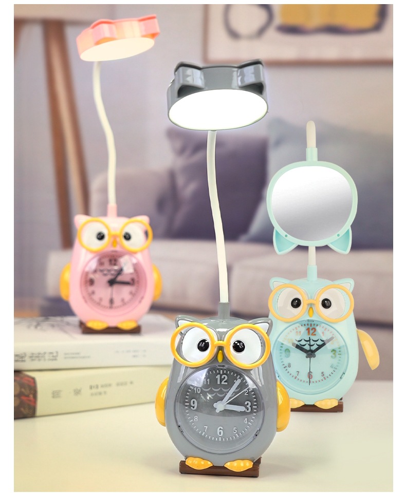 Owl Alarm Clock Led Desk Lamp Rechargeable Student Desk Bedside Table Bedroom Dorm Children Reading Learning