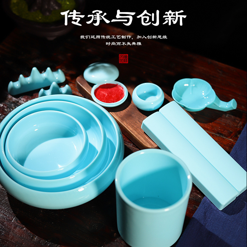 Calligraphy Materials Accessories Imitation Jade Writing-Brush Washer Pen Holder Paperweight Pen Holder Melamine Plastic Washing Paper Weight Pen Holder