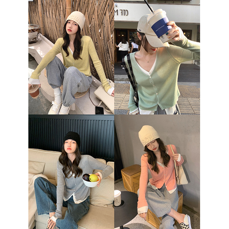 Bei-Bei Zhang August 25, 18 O&#039;clock Sandwich Soft Candy ~ Fake Two-Piece Design Sweet Style Knitted Cardigan