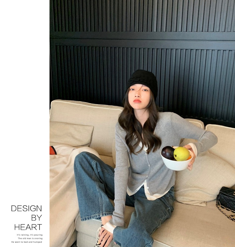 Bei-Bei Zhang August 25, 18 O'clock Sandwich Soft Candy ~ Fake Two-Piece Design Sweet Style Knitted Cardigan Bei-Bei Zhang August 25, 18 O'clock Sandwich Soft Candy ~ Fake Two-Piece Design Sweet Style Knitted Cardigan