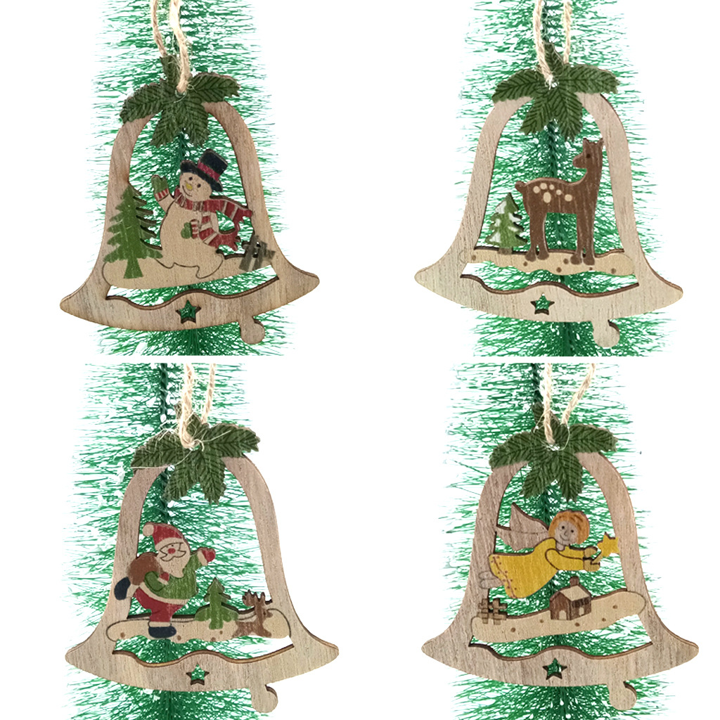 Wooden Christmas Five-Pointed Star Clock Hollow Old Snowman Deer Bear Christmas Tree Decorations Small Pendant Crafts