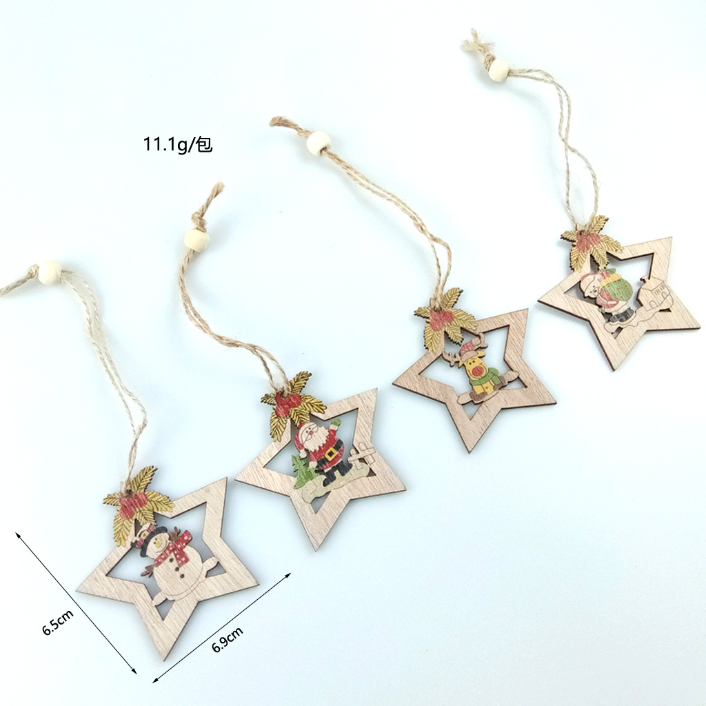Wooden Christmas Five-Pointed Star Clock Hollow Old Snowman Deer Bear Christmas Tree Decorations Small Pendant Crafts Wooden Christmas Five-Pointed Star Clock Hollow Old Snowman Deer Bear Christmas Tree Decorations Small Pendant Crafts