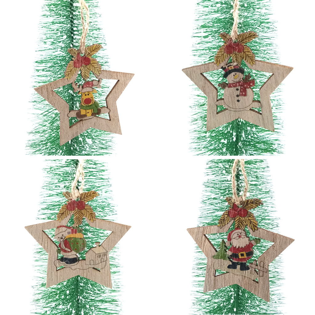 Wooden Christmas Five-Pointed Star Clock Hollow Old Snowman Deer Bear Christmas Tree Decorations Small Pendant Crafts Wooden Christmas Five-Pointed Star Clock Hollow Old Snowman Deer Bear Christmas Tree Decorations Small Pendant Crafts