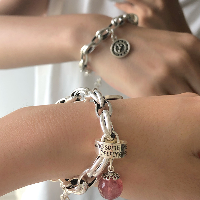Heavy Industry 925 Sterling Silver Retro Strawberry Quartz Clock round Brand Women's Fashion Bracelet Ring Buckle Fashion Temperament