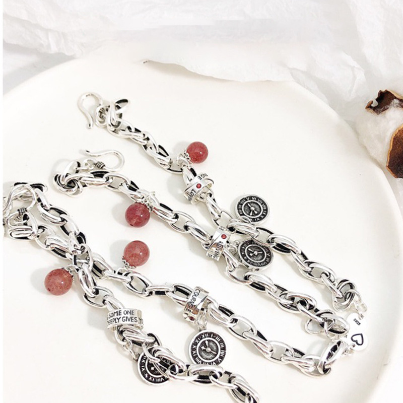 Heavy Industry 925 Sterling Silver Retro Strawberry Quartz Clock round Brand Women&#039;s Fashion Bracelet Ring Buckle Fashion Temperament