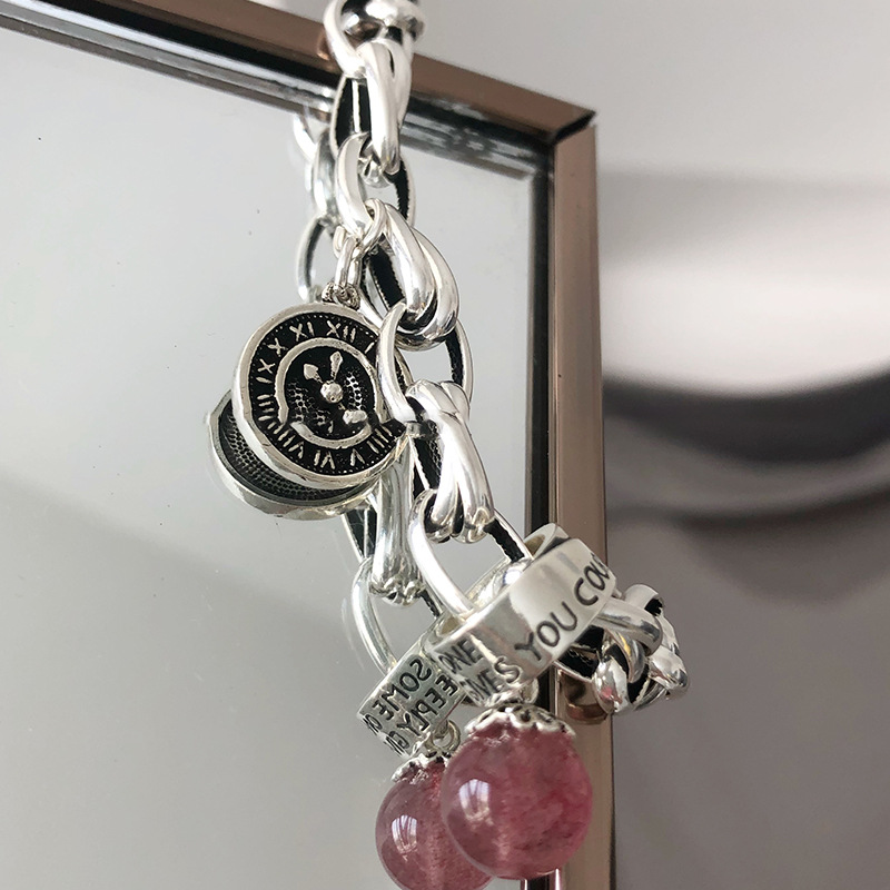 Heavy Industry 925 Sterling Silver Retro Strawberry Quartz Clock round Brand Women's Fashion Bracelet Ring Buckle Fashion Temperament