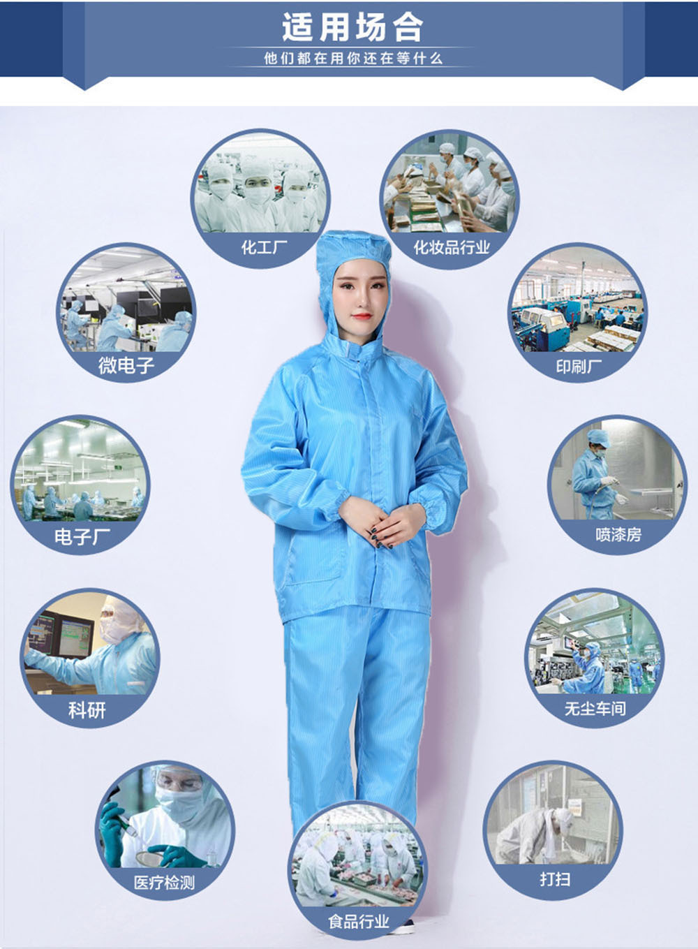ESD Coat Split Hooded Lapel Dust-Free Clothes Purification Work Clothes Top Food Pharmaceutical Electronic Factory Clothing