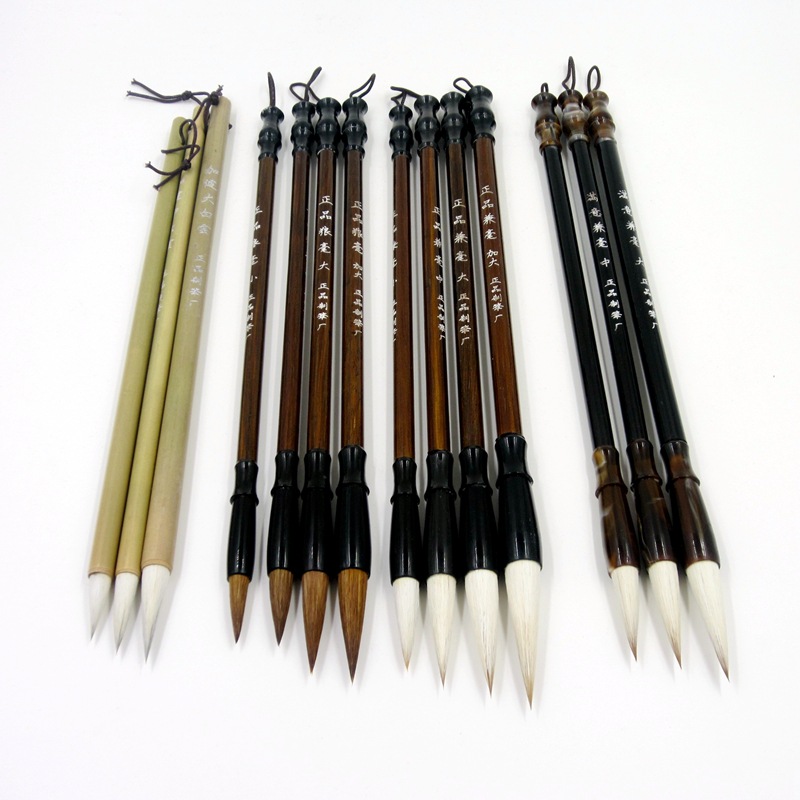 Factory Wholesale Doubled Both Writing Brush Weasel&#039;s Hair Jiajian Large, Medium and Small White Clouds Writing Calligraphy and Painting Art Watercolor Brush