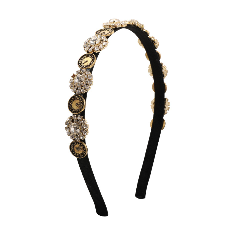 Retro Full Diamond Small Clock Personality Headband Female Light Luxury Minority Design Headband Versatile out Hair Fixer Hairpin Hair Ornaments