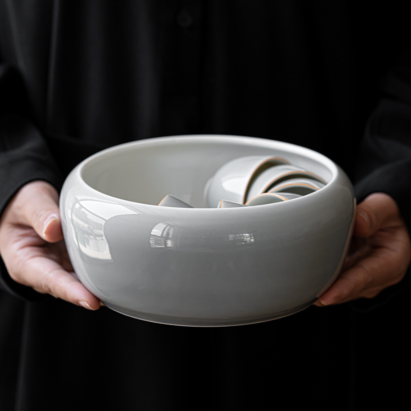 Ice Gray Smoky Gray Glaze Tea Wash Large Size Ceramic Tea Wash Cup Wash Tea Residue Barrel Tea Basin Writing-Brush Washer Cylinder Kung Fu Tea Utensils