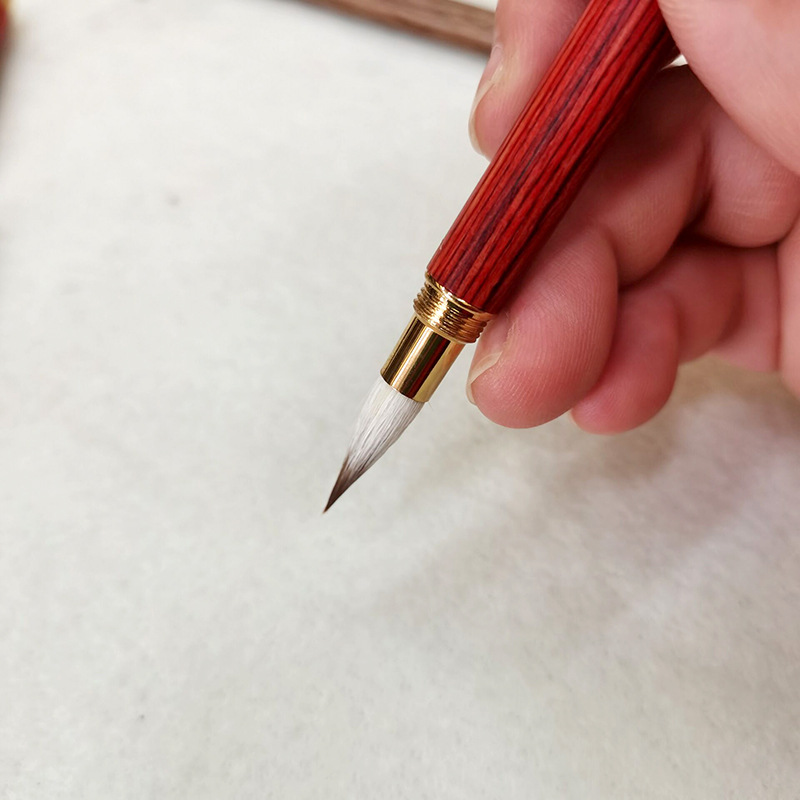 Red Sandalwood Ebony Small Red Hair Rabbit&#039;s Hair Mixed Hair Writing Brush Weasel&#039;s Hair Regular Script in Small Characters Writing Brush Calligraphy Materials
