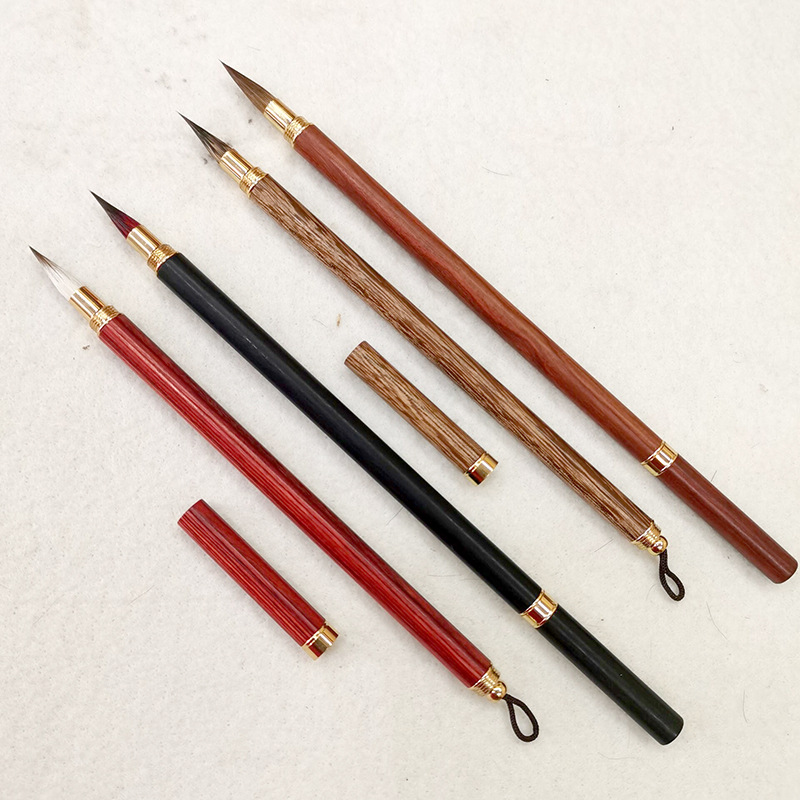 Red Sandalwood Ebony Small Red Hair Rabbit's Hair Mixed Hair Writing Brush Weasel's Hair Regular Script in Small Characters Writing Brush Calligraphy Materials
