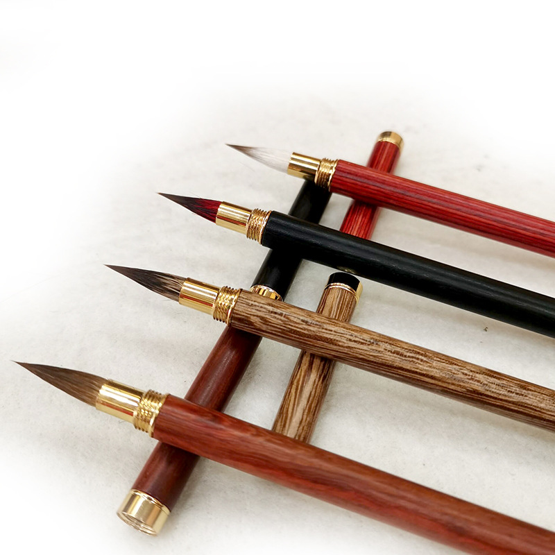 Red Sandalwood Ebony Small Red Hair Rabbit's Hair Mixed Hair Writing Brush Weasel's Hair Regular Script in Small Characters Writing Brush Calligraphy Materials