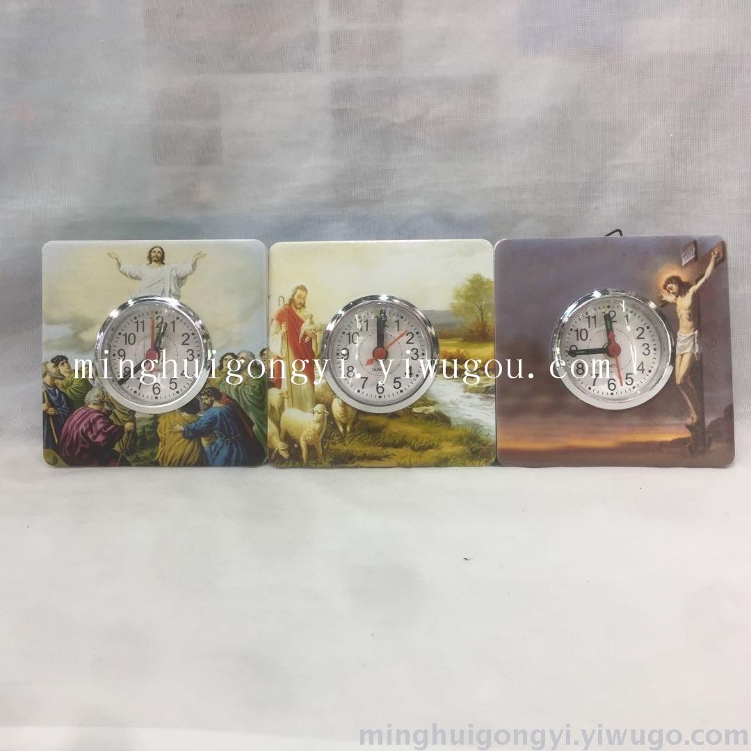 Christian nativity Christmas gift sculpture manger group heat transfer picture small clock