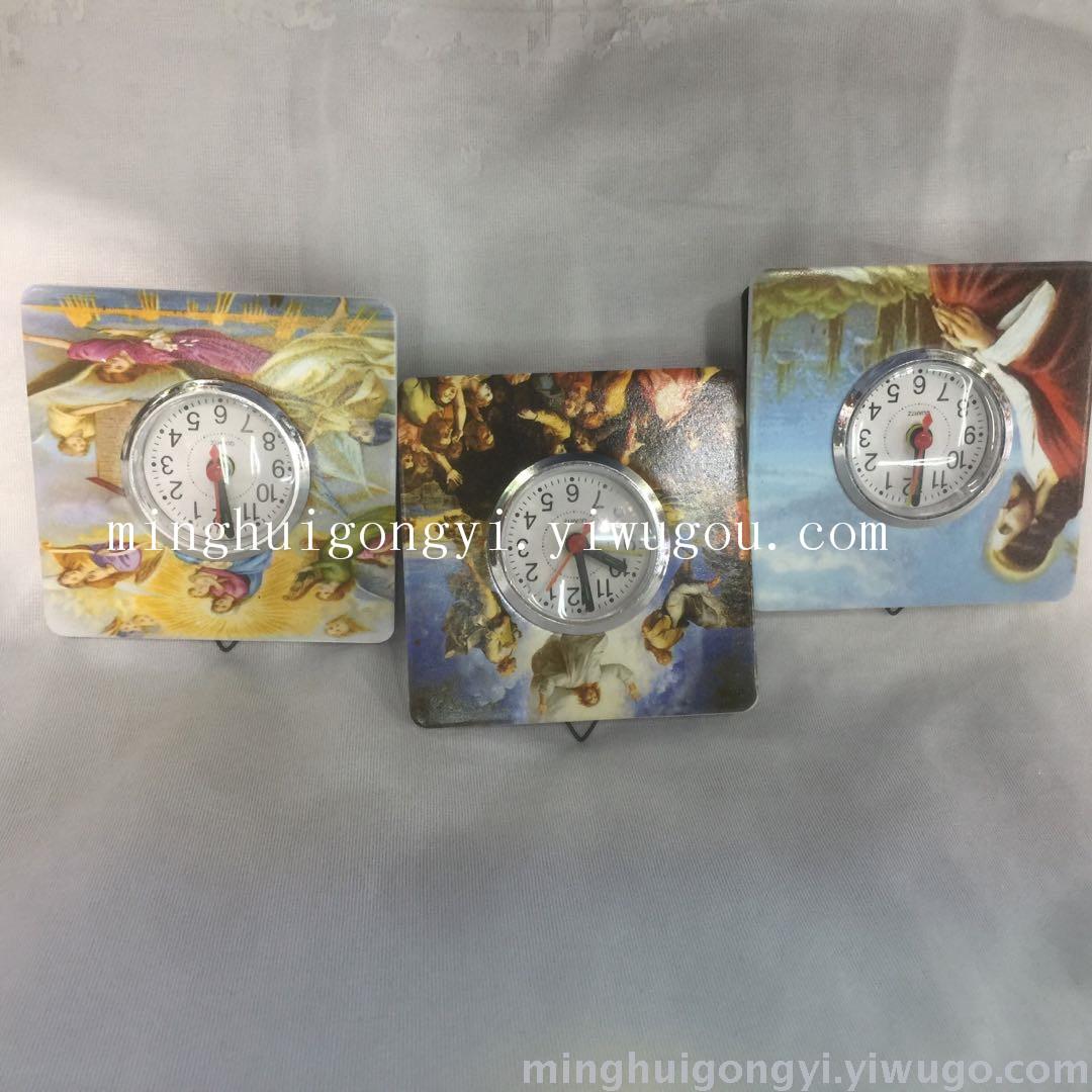 Christian nativity Christmas gift sculpture manger group heat transfer picture small clock