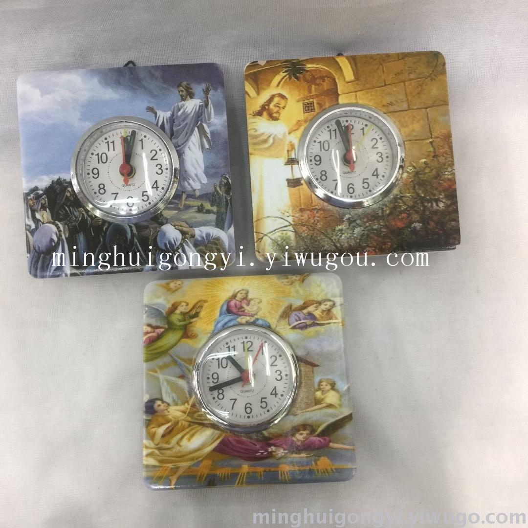 Christian nativity Christmas gift sculpture manger group heat transfer picture small clock