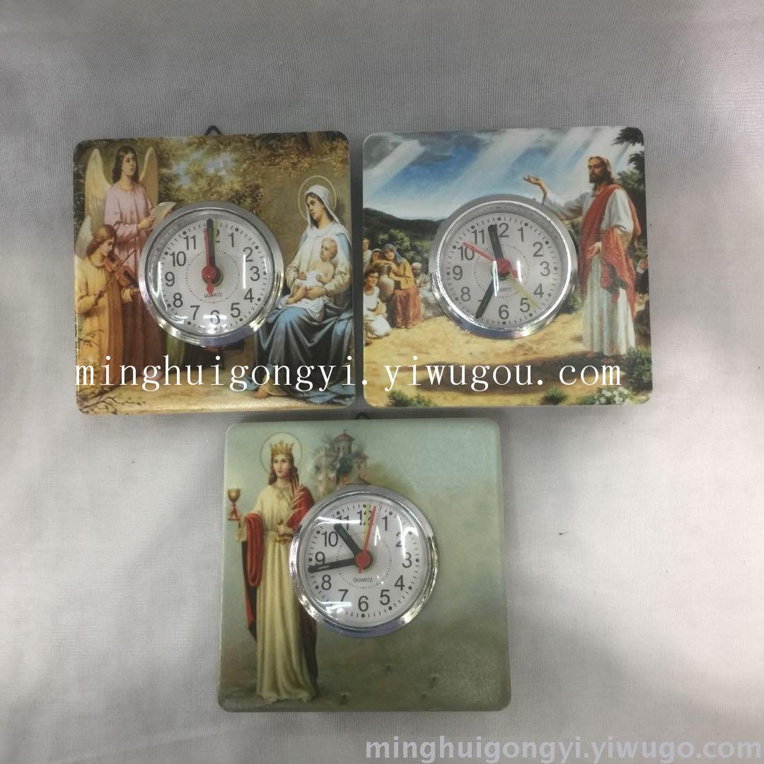 Christian nativity Christmas gift sculpture manger group heat transfer picture small clock