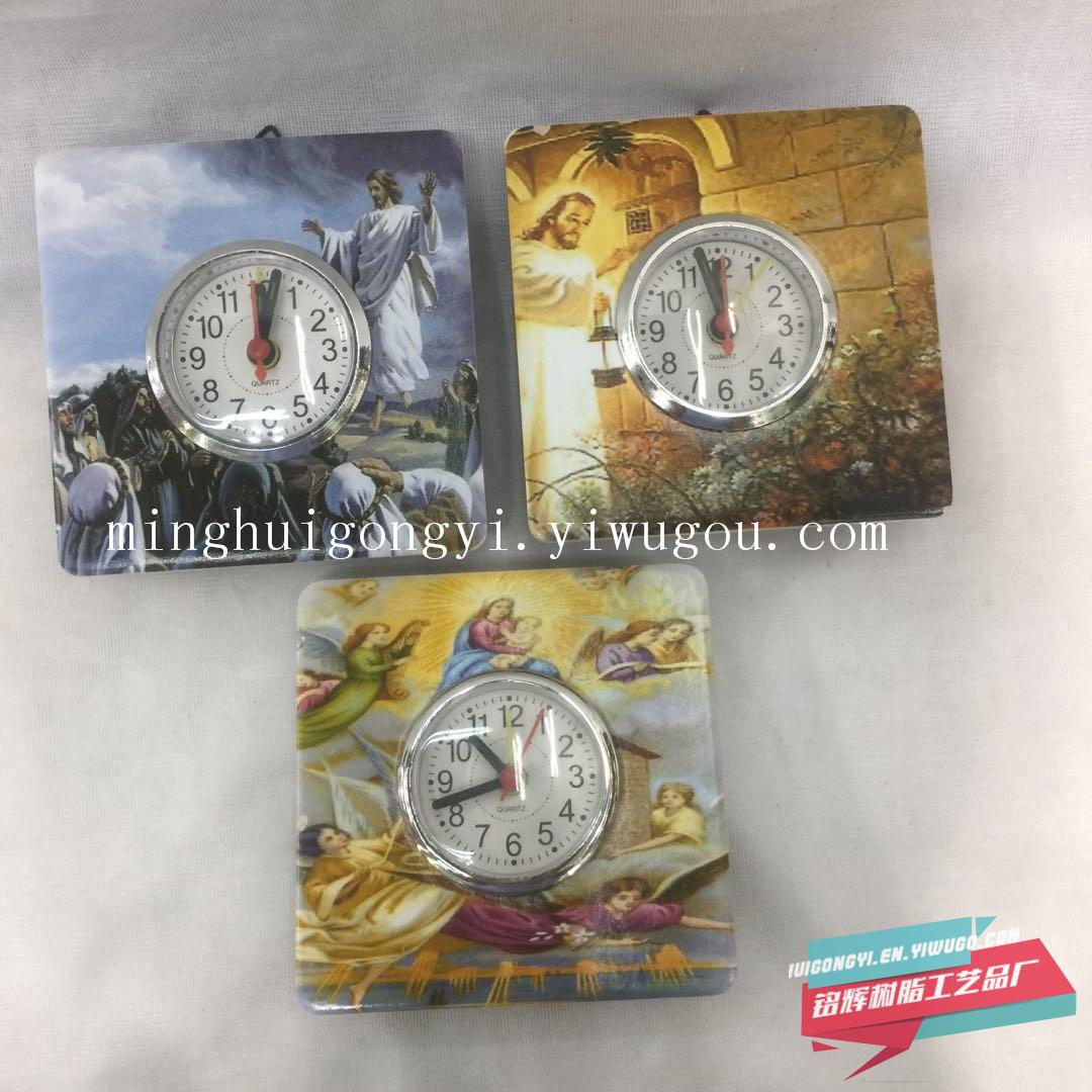 Christian nativity Christmas gift sculpture manger group heat transfer picture small clock