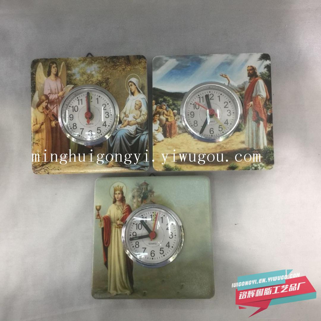 Christian nativity Christmas gift sculpture manger group heat transfer picture small clock