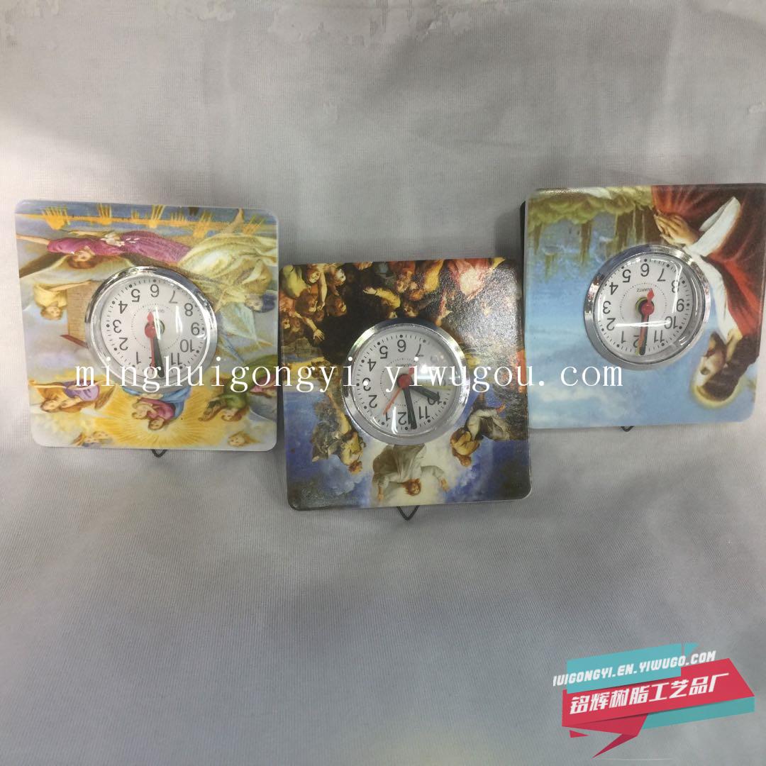 Christian nativity Christmas gift sculpture manger group heat transfer picture small clock