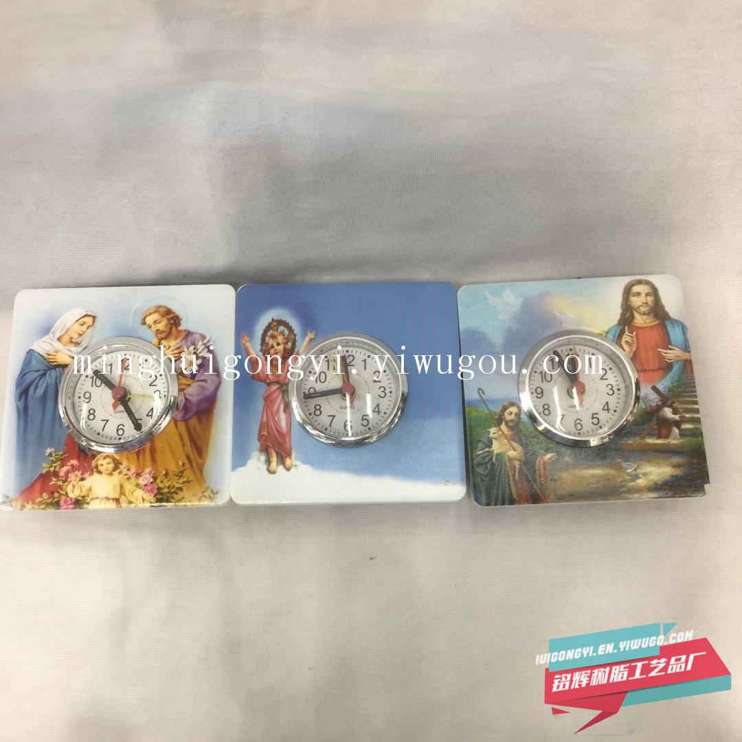 Christian nativity Christmas gift sculpture manger group heat transfer picture small clock