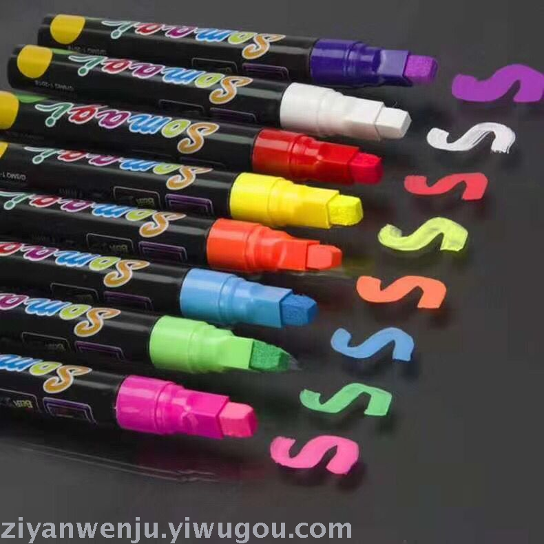 Fluorescent board special erasable fluorescent pen colored glass pen lamp board pen liquid chalk white blackboard pen