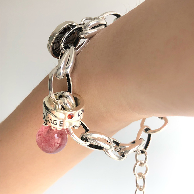 Heavy Industry 925 Silver Retro Strawberry Quartz Clock round Brand Women's Fashion Bracelet Ring Buckle Fashion Temperament