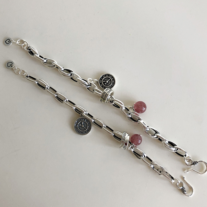 Heavy Industry 925 Silver Retro Strawberry Quartz Clock round Brand Women's Fashion Bracelet Ring Buckle Fashion Temperament