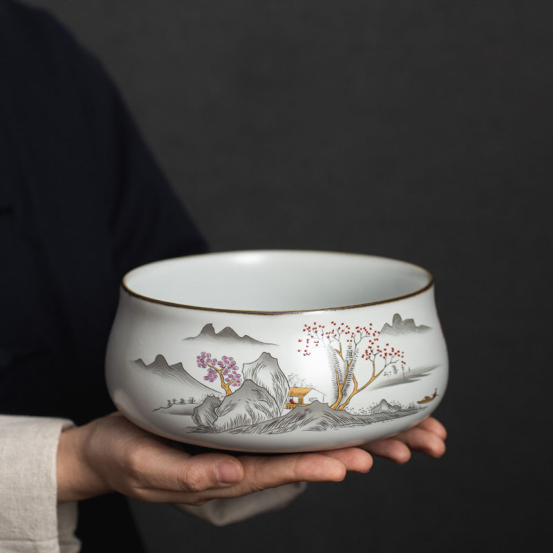 Enameled Cast Iron Ru Ware Tea Basin Tea Basin Antique Home Large Ceramic Wash Writing-Brush Washer Tea Cup Wash Tea Utensils
