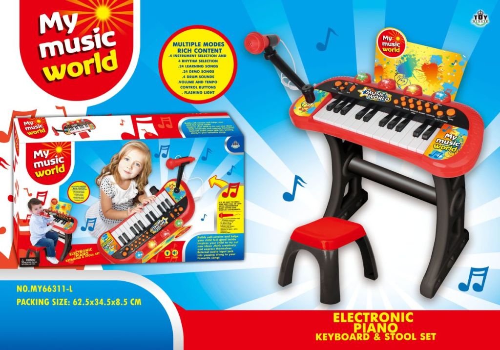 Children&#039;s Toys 24 Keys Electronic Keyboard Set Keyboard Stand Chair Microphone Connection MP3 Multifunctional Music Set