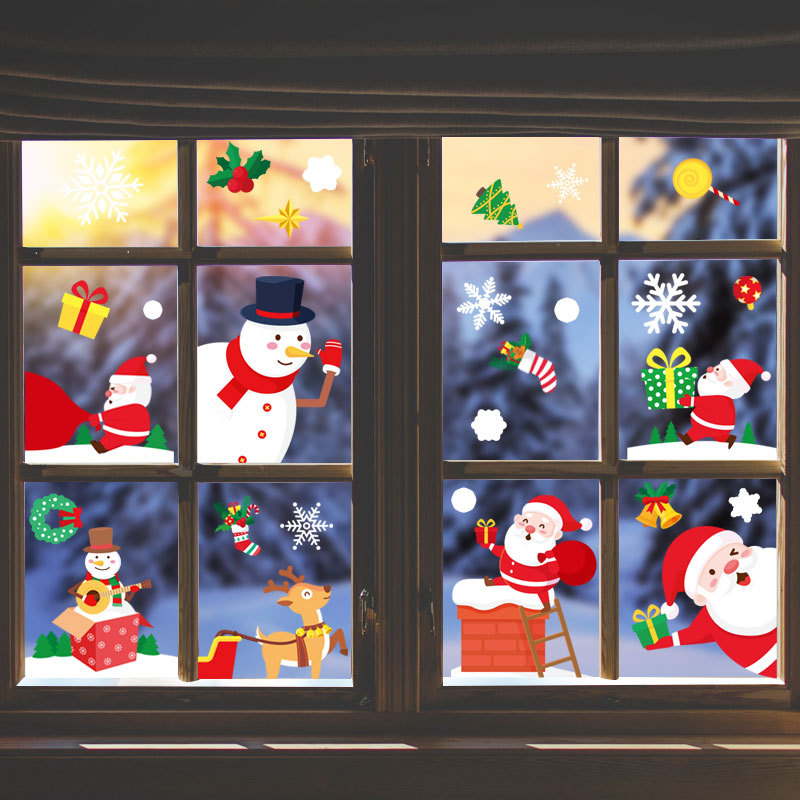 Christmas Decorations Glass Electrostatic Sticker Christmas Party Decoration Snowflake Window Stickers Christmas Hanging Ball Factory Customized
