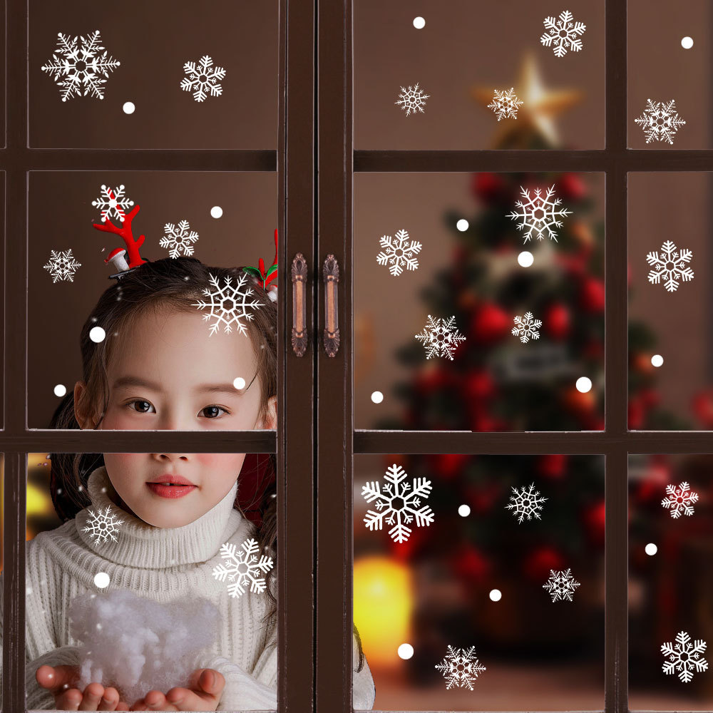Christmas Decorations Glass Electrostatic Sticker Christmas Party Decoration Snowflake Window Stickers Christmas Hanging Ball Factory Customized