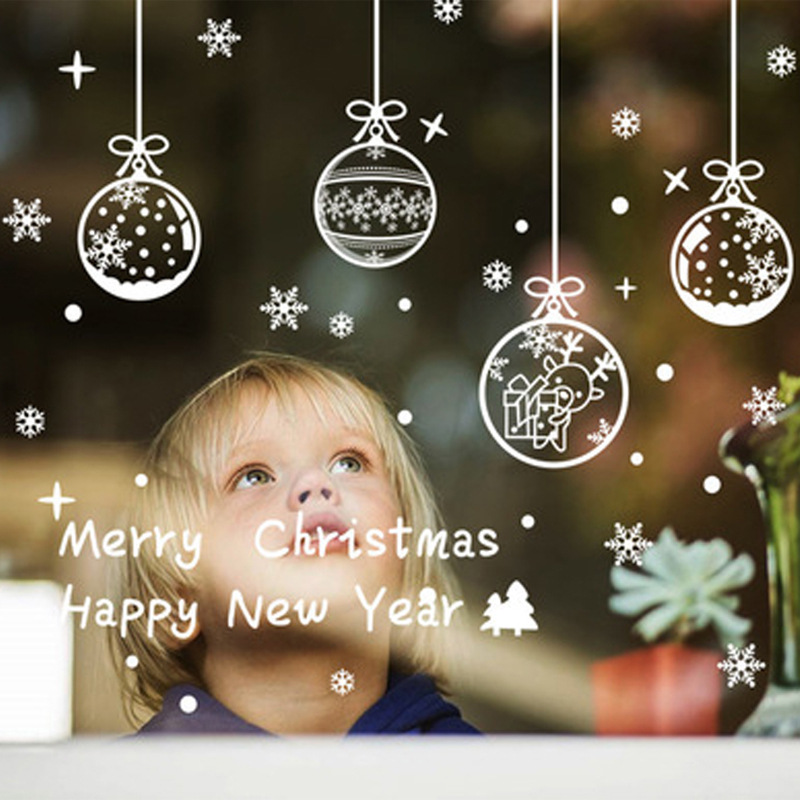Christmas Decorations Glass Electrostatic Sticker Christmas Party Decoration Snowflake Window Stickers Christmas Hanging Ball Factory Customized