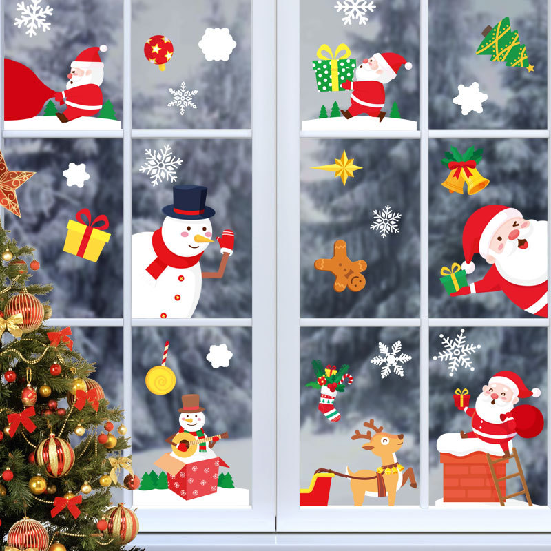 Christmas Decorations Glass Electrostatic Sticker Christmas Party Decoration Snowflake Window Stickers Christmas Hanging Ball Factory Customized