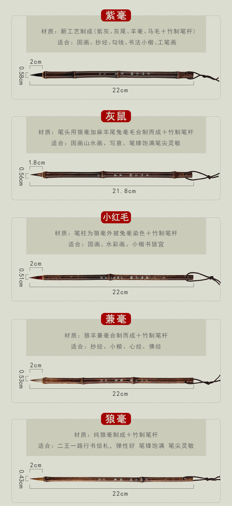 Regular Script Writing Brush for Copying Heart Sutra Weasel's Hair Tiny Regular Script in Small Characters Writing Brush Weasel's Hair Beginner Adult Calligraphy Tracing