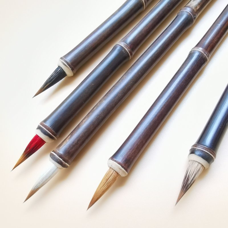 Purple Bamboo Rod Regular Script in Small Characters Writing Brush Weasel's Hair Rabbit's Hair Mixed Hair Writing Brush Little Red Hair Rabbit's Hair Non-Split Copy Scripture Writing Roll Pen