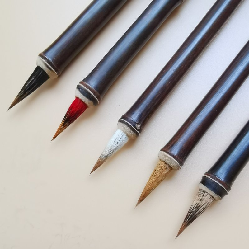 Purple Bamboo Rod Regular Script in Small Characters Writing Brush Weasel's Hair Rabbit's Hair Mixed Hair Writing Brush Little Red Hair Rabbit's Hair Non-Split Copy Scripture Writing Roll Pen