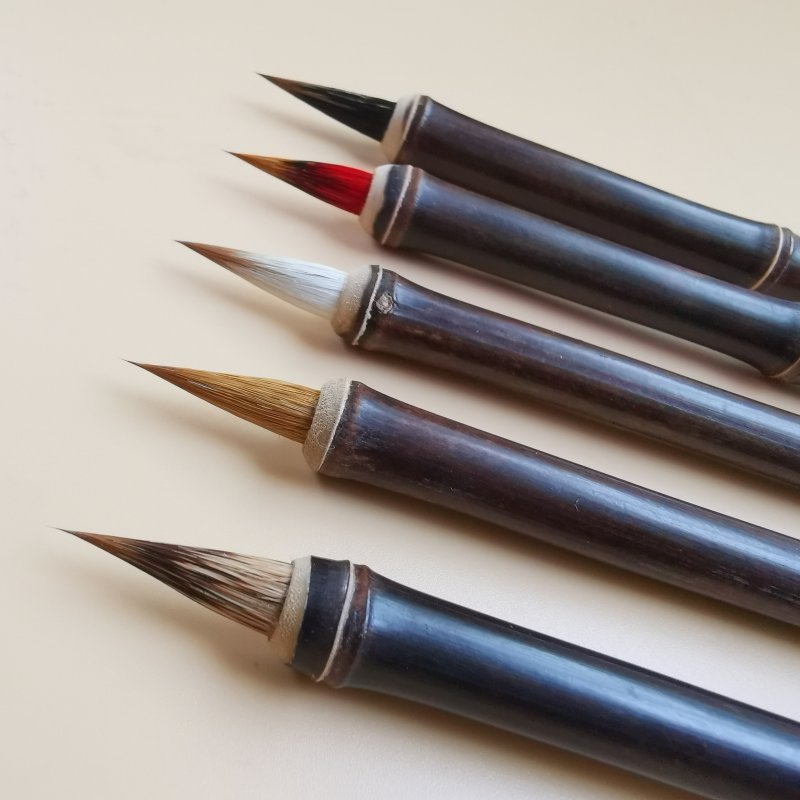 Purple Bamboo Rod Regular Script in Small Characters Writing Brush Weasel's Hair Rabbit's Hair Mixed Hair Writing Brush Little Red Hair Rabbit's Hair Non-Split Copy Scripture Writing Roll Pen