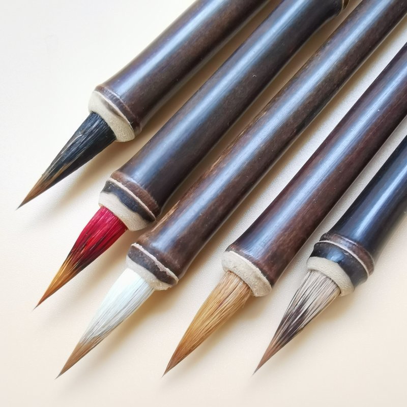 Purple Bamboo Rod Regular Script in Small Characters Writing Brush Weasel's Hair Rabbit's Hair Mixed Hair Writing Brush Little Red Hair Rabbit's Hair Non-Split Copy Scripture Writing Roll Pen