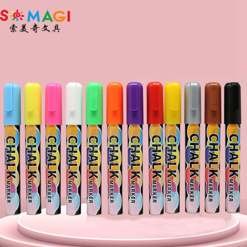 Somachi 606-12 color 6mm fluorescent sketchpad pen dust-free chalk lamp board can be rubbed with liquid chalk