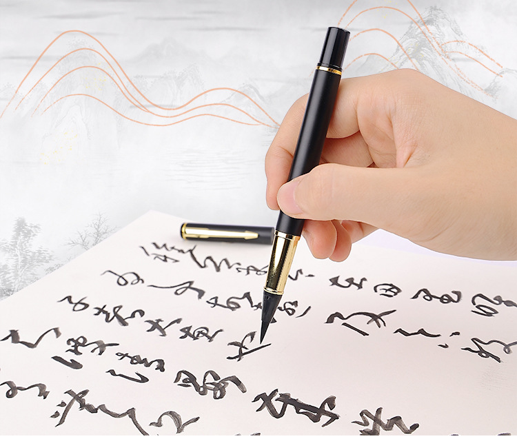 Portable Pen-Type Writing Brush Regular Script in Small Characters Pen Type Writing Brush Weasel's Hair Ink-Adding Tap Water Calligraphy Soft Writing Brush Set Can Be Sent on Behalf