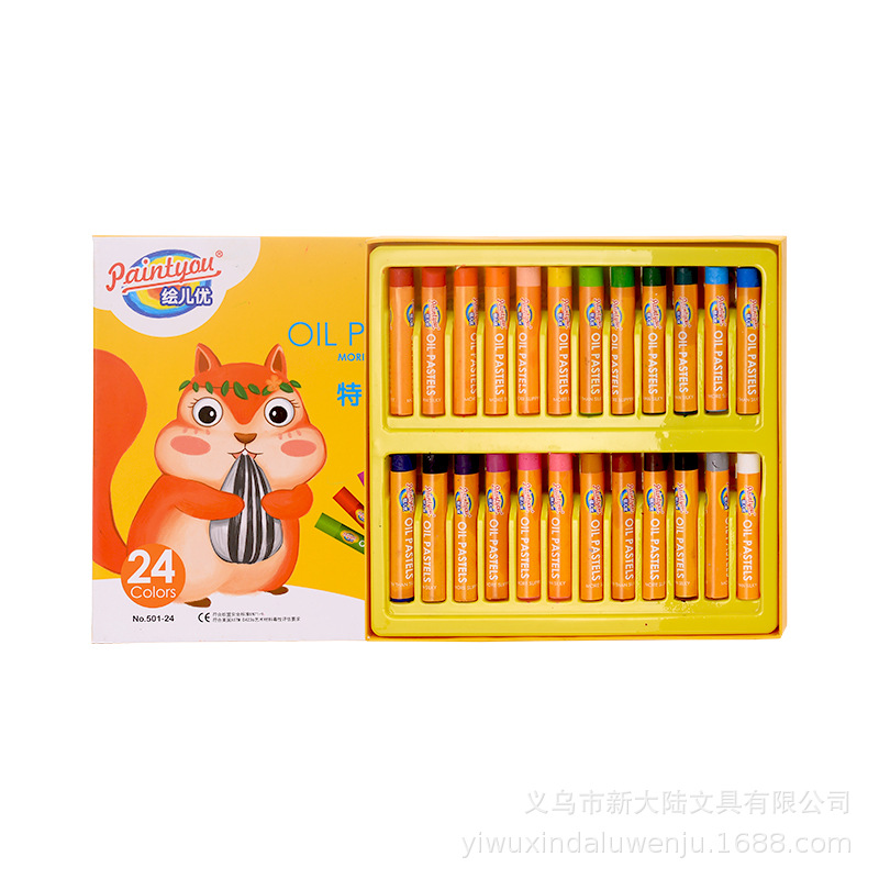 Painted Er You 501-24 Color Extra Smooth Hexagonal Crayon Laminated Children Drawing Pen Soft Chalk Support Customization