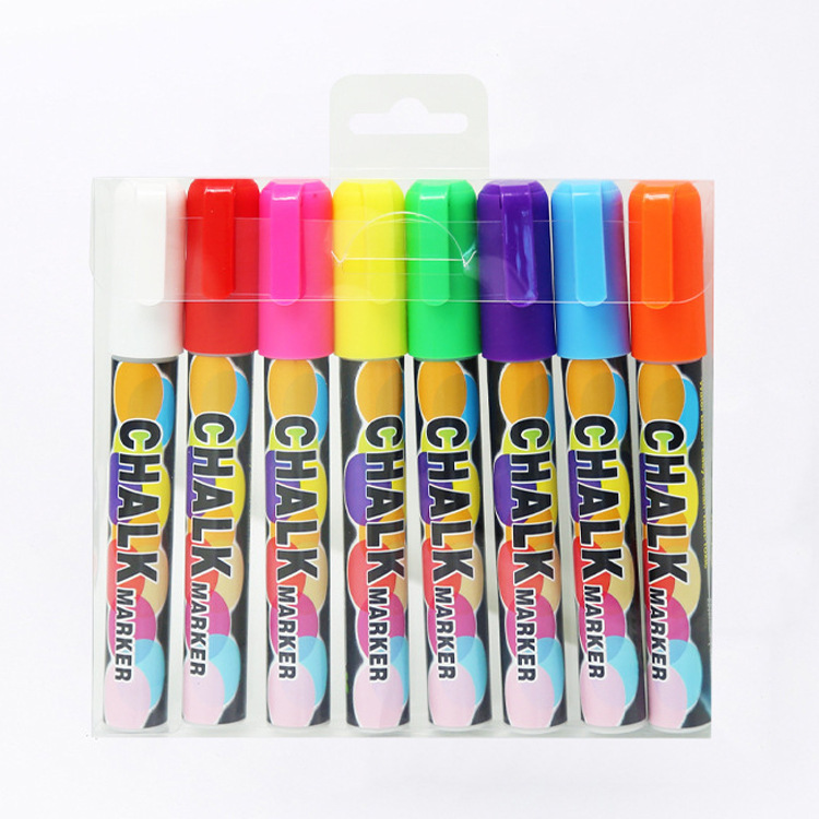 Customized Bounce Ball DIY Graffiti Erasable Pen Water-Based Dust-Free Blackboard Liquid Chalk White LED Light Board Fluorescent Pen