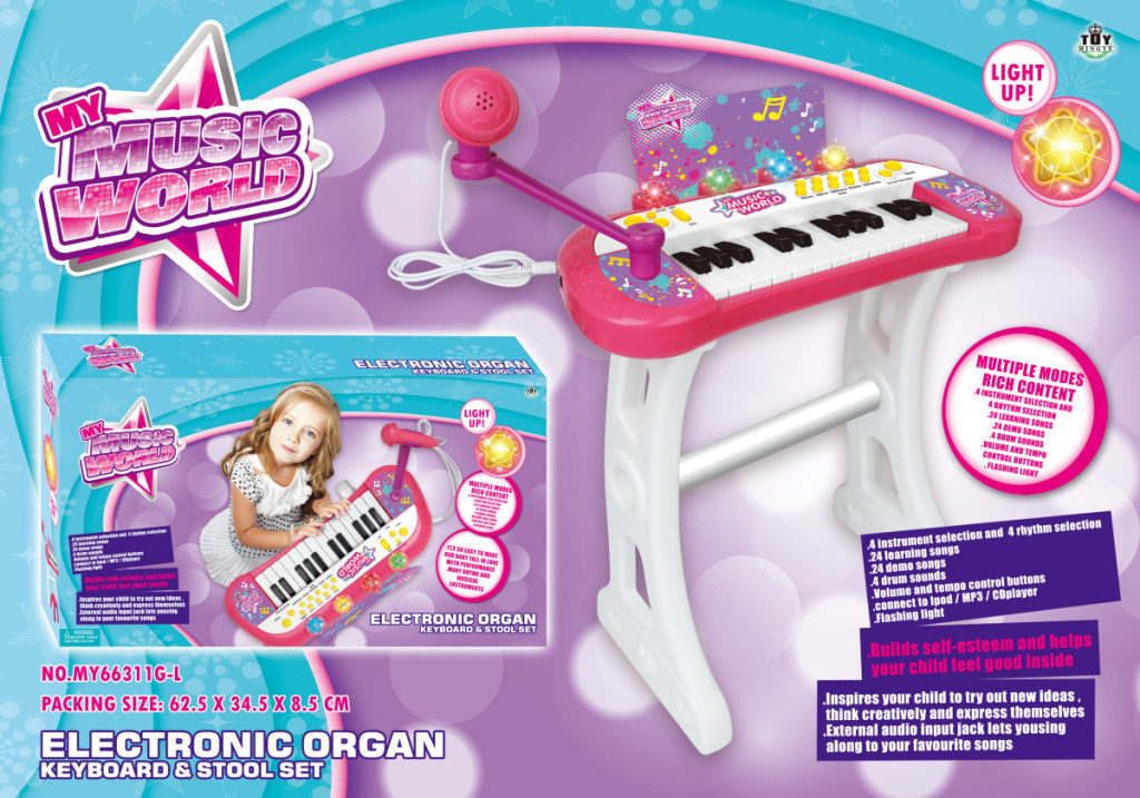 Children &#039;S 24-Key Electronic Keyboard With Keyboard Stand Chair Microphone Connection MP3 Multi-Musical Instrument Toy