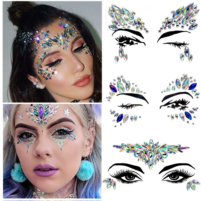 Cross-Border Hot Selling Face Diamond Sticker Acrylic Diamond Paste Diamond Sticker Face Stick-on Crystals Art Party Decoration Face Stick-on Crystals Diamond Sticker