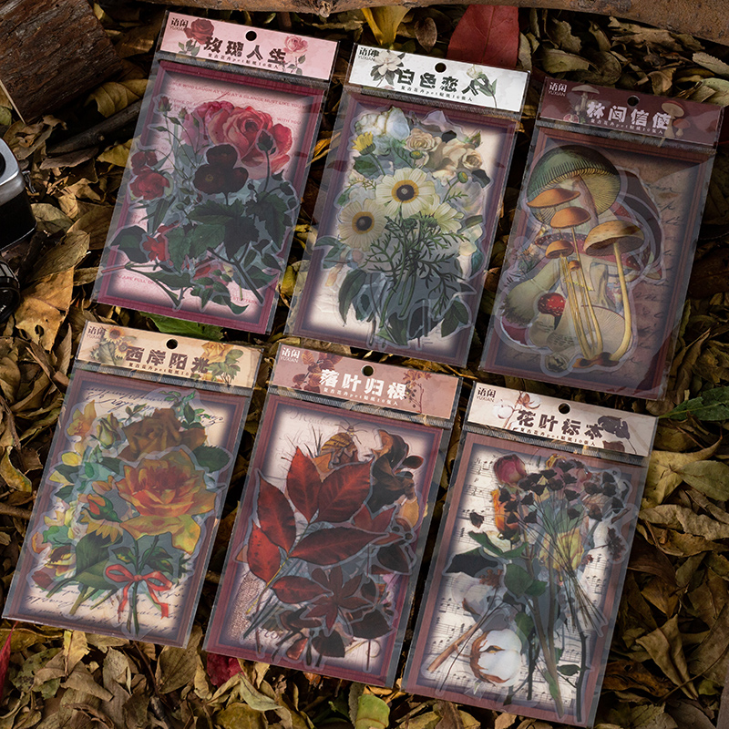 Pet Sticker Bag Afternoon Forest Series Retro Flower Journal Diary Material Decoration Stickers 6
