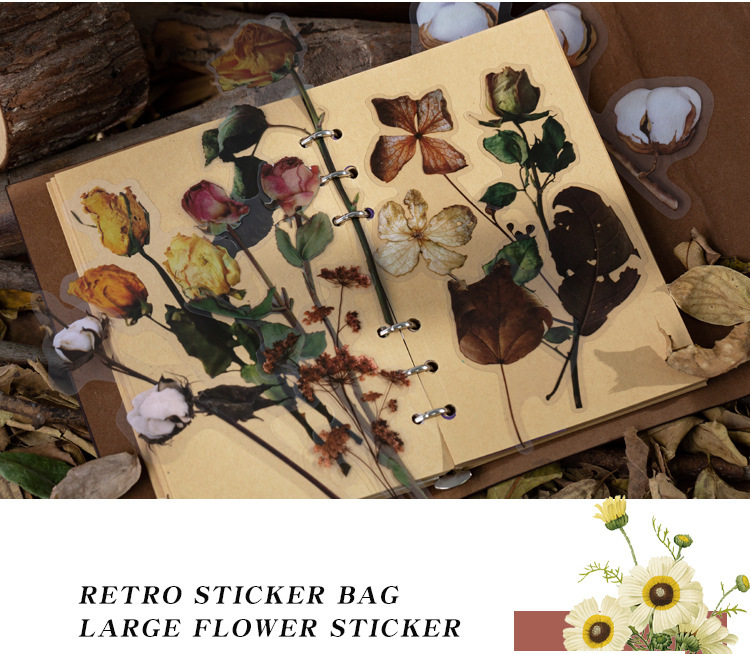 Pet Sticker Bag Afternoon Forest Series Retro Flower Journal Diary Material Decoration Stickers 6