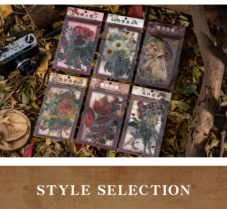 Pet Sticker Bag Afternoon Forest Series Retro Flower Journal Diary Material Decoration Stickers 6