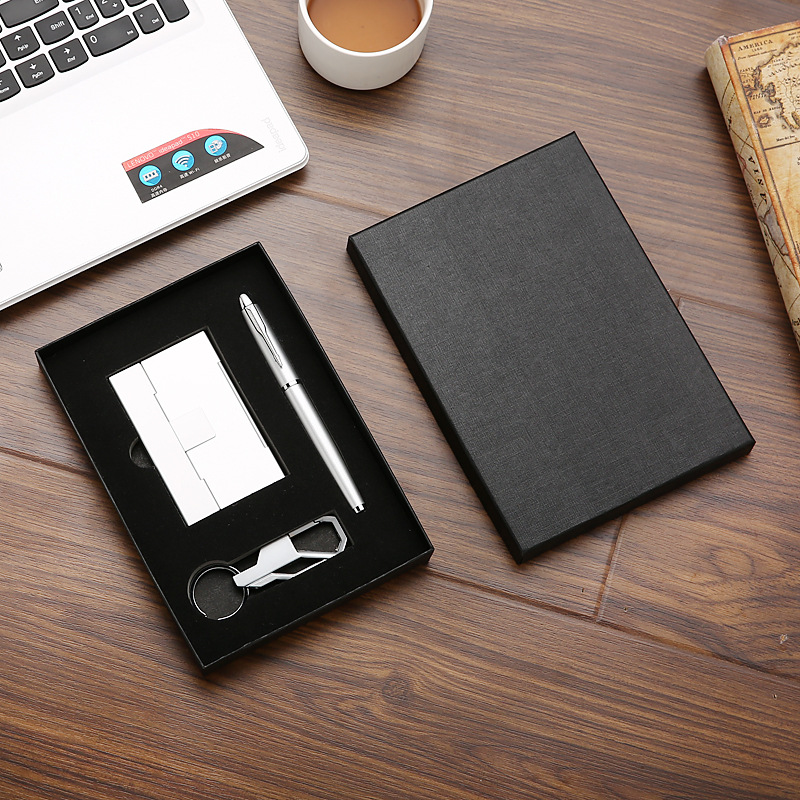 Gift set key ring business card case, business card case with pen set, 3-piece set,