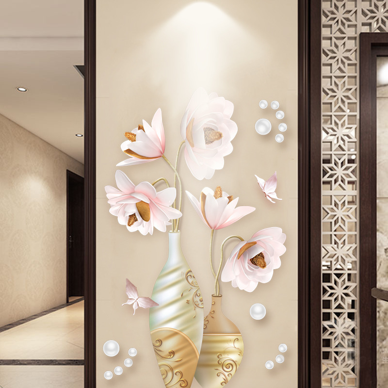 Plane Wall Sticker Vase Wall Decoration Chinese Style Self-Adhesive Wall Stickers Hallway Bedroom Room Background Cross-Border New Arrival
